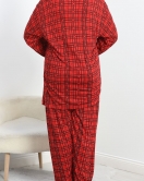 Düğmeli Viskon Battal Pijama Takımı Kırmızıekose - 40407.1950.