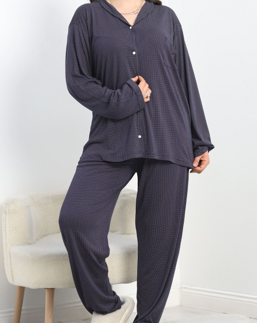 Puantiyeli Viskon Battal Pijama Takımı Lacibeyaz - 40406.1950.