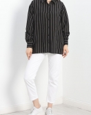Çizgili Oversize Gömlek Siyah - 30497.308.