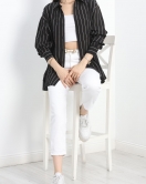 Çizgili Oversize Gömlek Siyah - 30497.308.