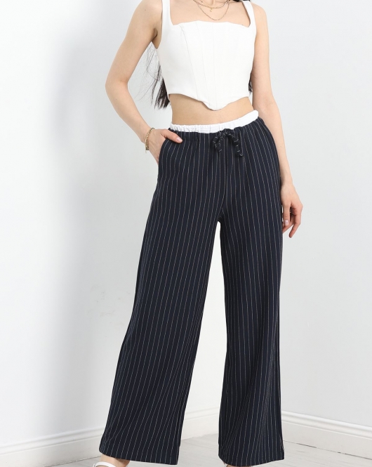 Zra Krep Beli Lastikli Pantolon Lacivert - 30498.308.