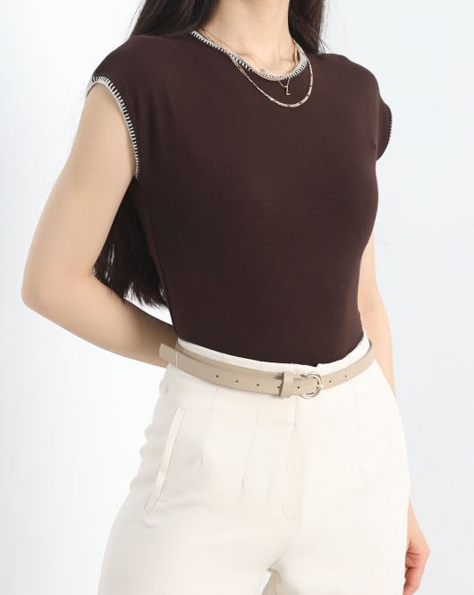 Dikiş Detaylı Bluz Kahve - 30438.1918.