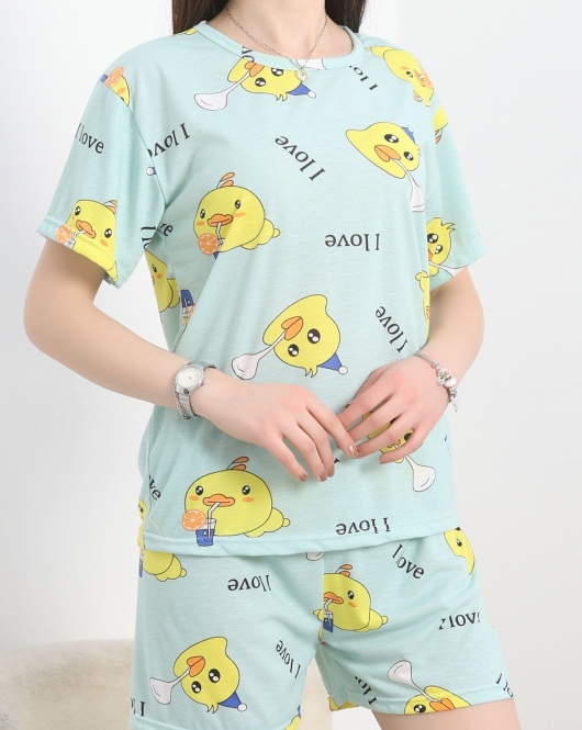 Alt Üst Aynı Şortlu Pijama Takımı Sarıyeşil - 713.1287.