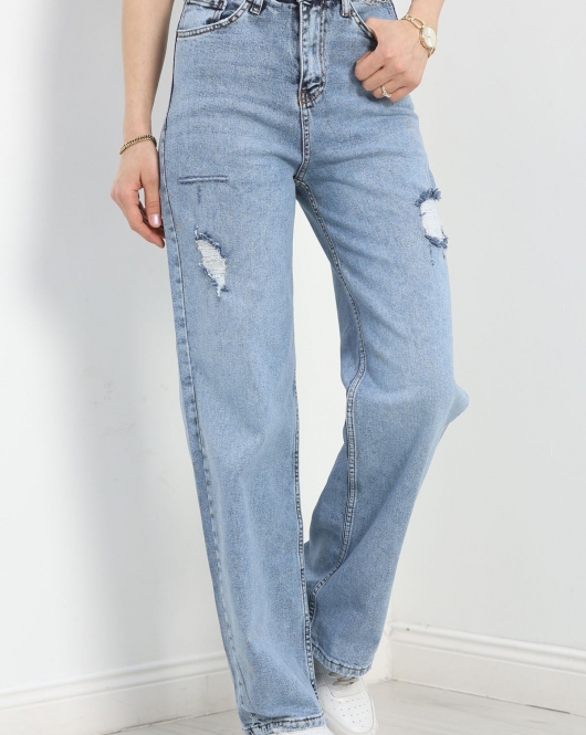 Wide Leg Kot Pantolon Açıkmavi - 30484.1975.