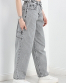 Carpenter Detaylı Baggy Kot Pantolon Gri - 30478.1975.