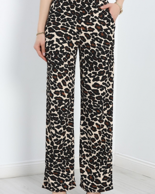 Polyester Kaşkorse Beli Lastikli Pantolon Leopar - 40522.1247.