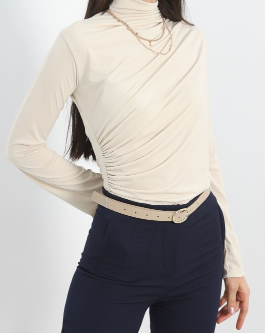 Drape Detay İspanyol Kol Bluz Krem - 40288.1949.