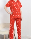 Milan Kumaş Düğmeli Pijama Takımı Kırmızıkalp - 50145.1857.