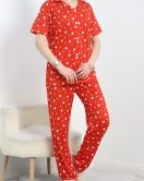 Milan Kumaş Düğmeli Pijama Takımı Kırmızıkalp - 50145.1857.