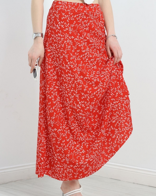 Desenli Midi Etek Kırmızı - 70036.1355.
