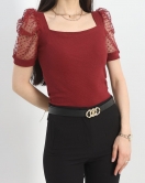 Kol Tül Detaylı Kaşkorse Bluz Bordo - 40252.1960.