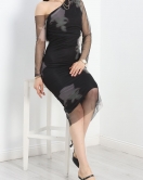 Omuz Detay Desenli Elbise Siyah - 583165.1592.