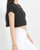 Taş Detay Ottoman Crop Body Siyah - 40525.1594.