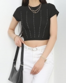 Taş Detay Ottoman Crop Body Siyah - 40525.1594.