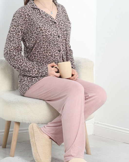 Poliviskon Düğmeli Pijama Takımı Gülkurusu - 50380.1902.