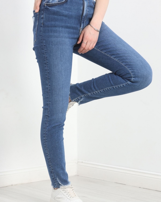 Paça Lazerli Slim Kot Pantolon Koyumavi - 30424.1904.