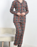 Rotasyon Düğmeli Pijama Takımı Lacivert - 50379.1902.