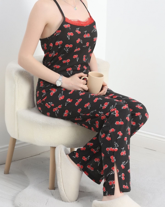 Yaka Dantelli Süprem Pijama Takımı Siyahkiraz - 50192.1857.