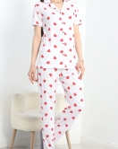 Düğmeli Süprem Pijama Takımı Beyazkırmızı - 50389.1048.