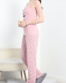 Dantel Detaylı Viskon İp Askılı Pijama Takımı Pembe - 50385.1050.