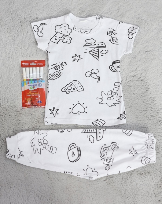 3-6 Yaş Boyanabilir Çocuk Pijama Takımı Beyaz - 70067.1952.