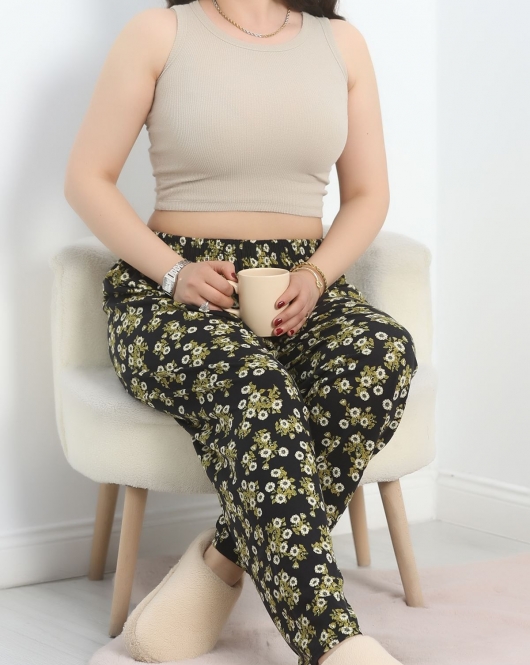Büyük Beden Viskon Pijama Altı Yeşilsiyah - 40410.1929.