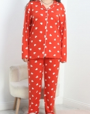 Milan Düğmeli Büyük Beden Pijama Takımı Kırmızı - 50381.1902.