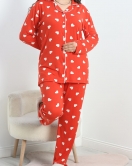 Milan Düğmeli Büyük Beden Pijama Takımı Kırmızı - 50381.1902.