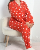 Milan Düğmeli Büyük Beden Pijama Takımı Kırmızı - 50381.1902.