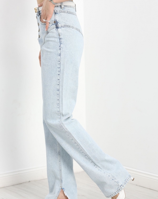 Mom Jeans Paça Yırtmaçlı Kot Pantolon Buzmavi2 - 19651.1926.