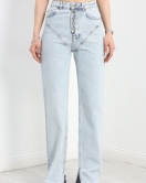 Mom Jeans Paça Yırtmaçlı Kot Pantolon Buzmavi2 - 19651.1926.