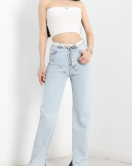 Mom Jeans Paça Yırtmaçlı Kot Pantolon Buzmavi2 - 19651.1926.