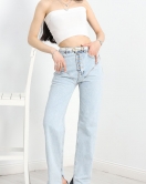 Mom Jeans Paça Yırtmaçlı Kot Pantolon Buzmavi2 - 19651.1926.
