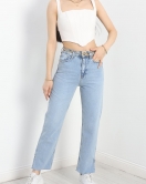 Paça Yırtmaçlı Straight Kot Pantolon Buzmavi - 30532.1975.