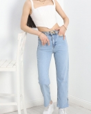 Paça Yırtmaçlı Straight Kot Pantolon Buzmavi - 30532.1975.