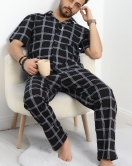 Penye Düğmeli Erkek Pijama Takımı Siyah - 752.1287.