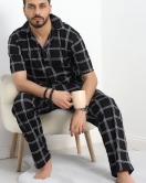 Penye Düğmeli Erkek Pijama Takımı Siyah - 752.1287.
