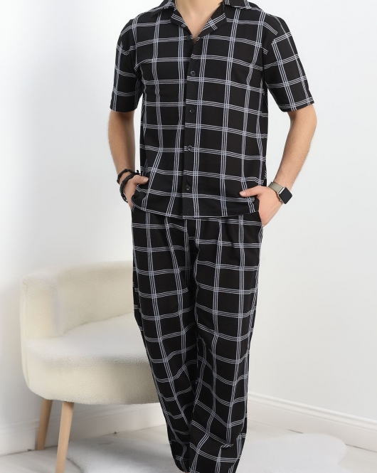 Penye Düğmeli Erkek Pijama Takımı Siyah - 752.1287.