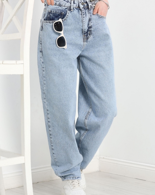 Leopar Detay Baggy Kot Pantolon Buzmavi - 40698.1975.