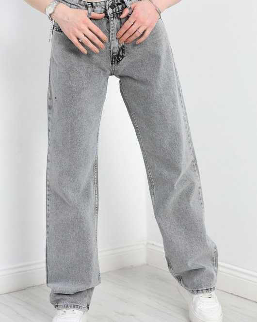 Yüksek Bel Straight Kesim Kot Pantolon Gri - 30541.1975.