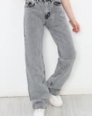 Yüksek Bel Straight Kesim Kot Pantolon Gri - 30541.1975.