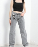 Yüksek Bel Straight Kesim Kot Pantolon Gri - 30541.1975.
