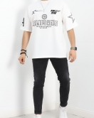 İki İplik Unisex Baskı Detaylı Tişört Beyaz - 50402.0336.