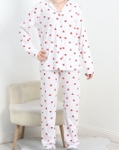 Süprem Düğmeli Pijama Takımı Beyazkırmızı - 50160.1857.