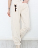 Leopar Desenli Baggy Kot Pantolon Krem - 40700.1975.