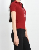 Fermuar Detay Gömlek Yaka Body Bordo - 70050.599.