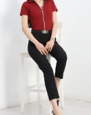 Fermuar Detay Gömlek Yaka Body Bordo - 70050.599.