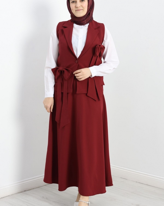 Fiyonklu Yelekli Takım Bordo - 2006.1988.