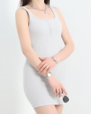 Çıtçıt Detay Kaşkorse Elbise Gri - 40668.1748.