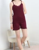 Dantelli Viskon Şortlu Pijama Takımı Mürdüm - 50387.1050.